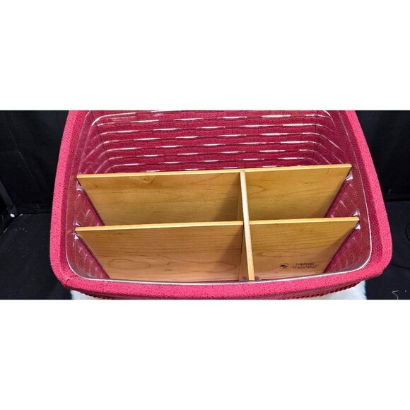 Longaberger Signed 2008 Large Desktop Basket Combo Dividers Red Liner & Protecto - Picture 3 of 12